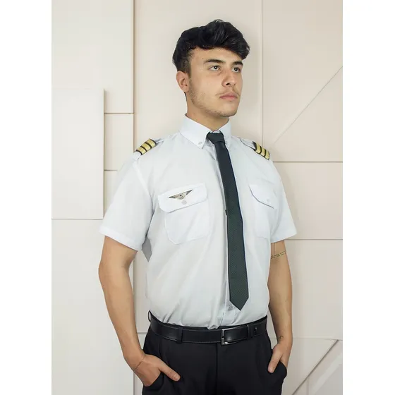 Camisa Piloto Masculina Manga Curta Com Breve E Berimbela