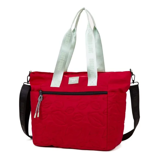 Cartera Urbana Oreiro Love Acolchada Bolsillo Lateral Kisses Color Rojo Diseño De La Tela Lisa