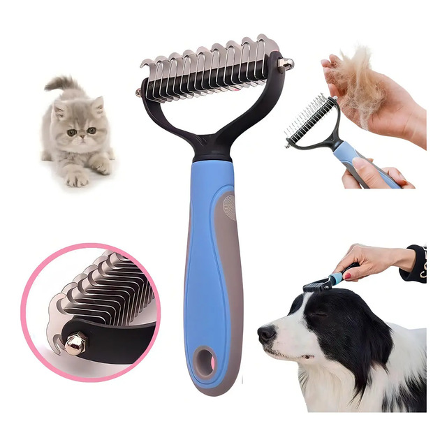 Removedor De Sub Pelos Rake Desembolador Banho Pet 26 Dentes Cor Azul E Cinza - G Removedor De Sub Pelos Rake Desembolador Banho Pet 26 Dentes Cor Azul E Cinza - G