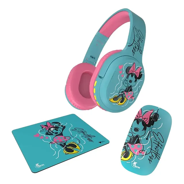 Mouse Inalambrico Disney Minnie + Pad Y Auriculares Xtech