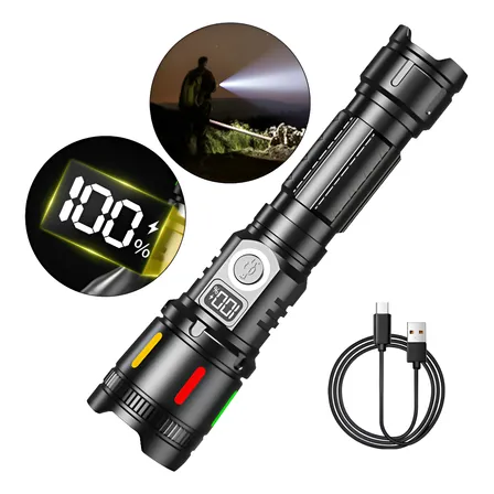 Lanterna Tática Led Zoom Alto Luz Potente Alumínio 2km Branco Preto