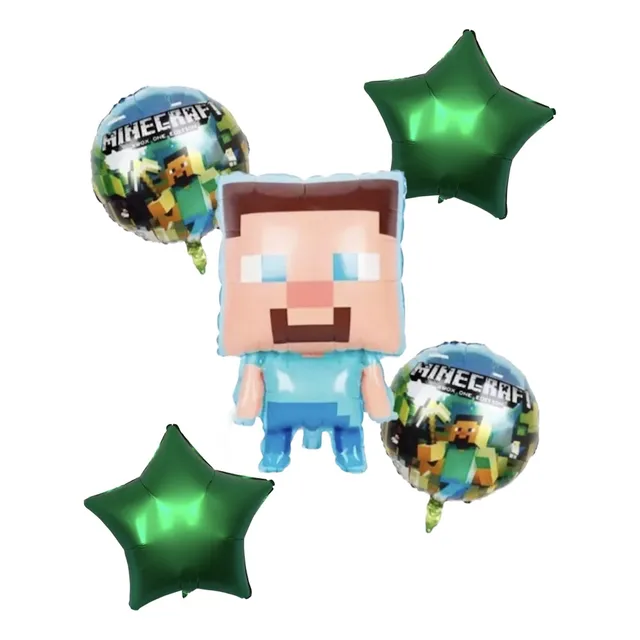 Pack De 5 Globos Minecraft Incluye Muñeco Gde 