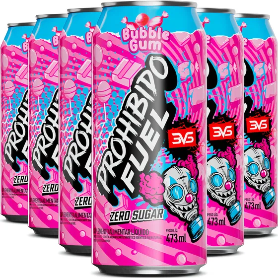 Prohibido Fuel Energy Drink Sabor: Bubble Gum - Pack Com 6 Unidades De 473ml - Pré Treino Líquido com Fórmula Exclusiva