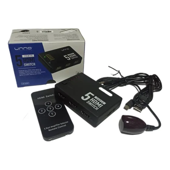 Splitter Unno Tekno Hdmi 5 Puertos 4k 3d Receptor Hb1203bk
