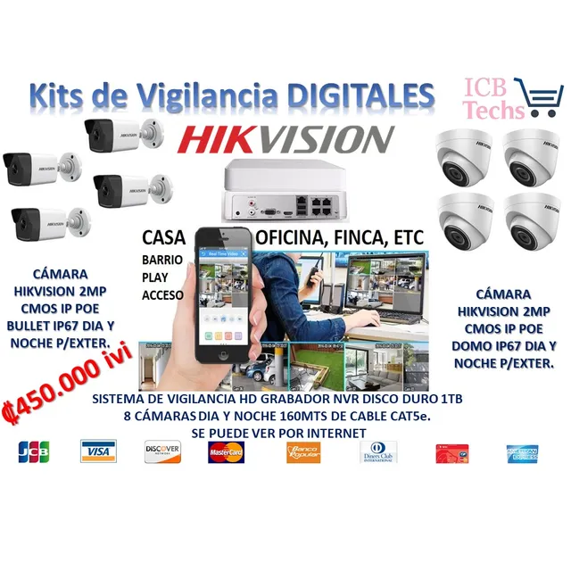Sistema De Seguridad Nvr Hikvision 8 Cámaras Digitales 1tb