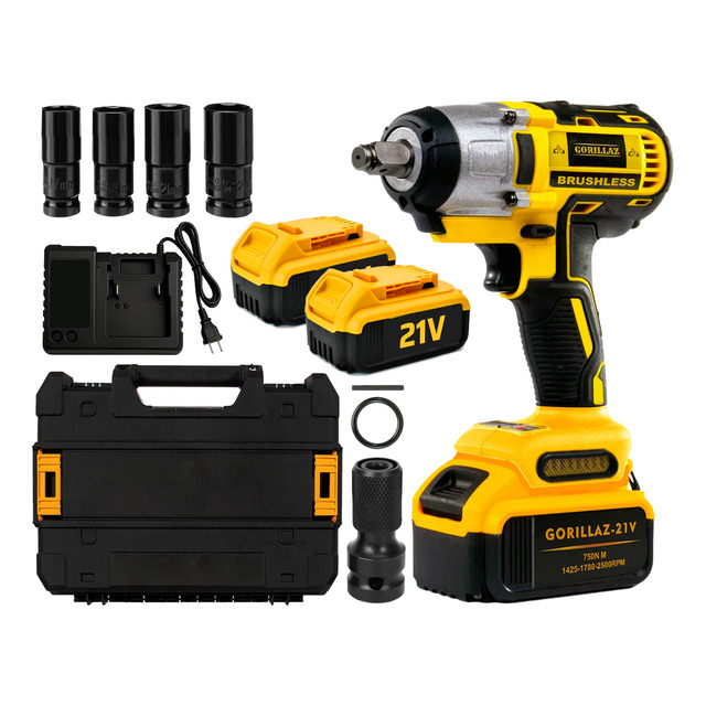 Chave De Impacto A Bateria 21v 4ah Furadeira Sem Fio Brushless 750nm Com Maleta E Acessori...