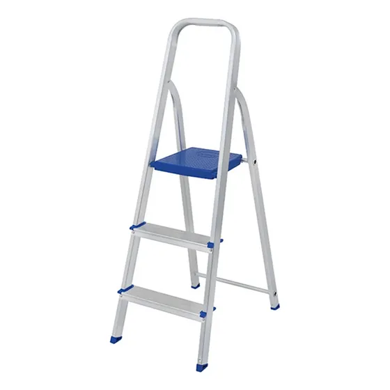 Escalera Aluminio 3 Escalones Mor Plegable Color Plateado/Azul
