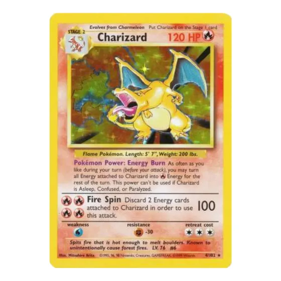 Card Pokémon Charizard Base Set 4/102 - Holográfico - 1995