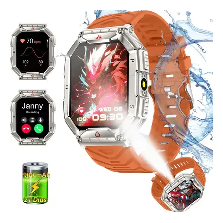 Relógio Smartwatch 2.02'' Masculino Esportivo Militar Tátic Com Luz Kr82