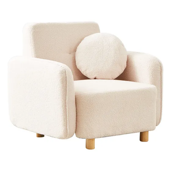 Sofá Teddy 1 Cpo Tapizado Bouclé Soft Con Almohadón Redondo Color Beige