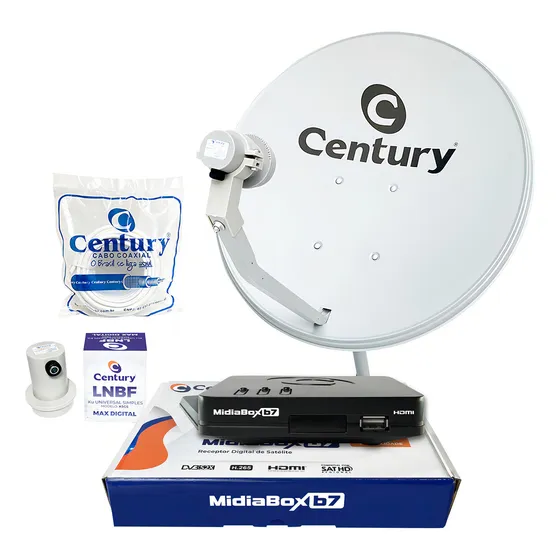 Kit Receptor Digital Century Midiabox Antena Lnbf 5g Ku Cabo Cor Preto 110v/220v
