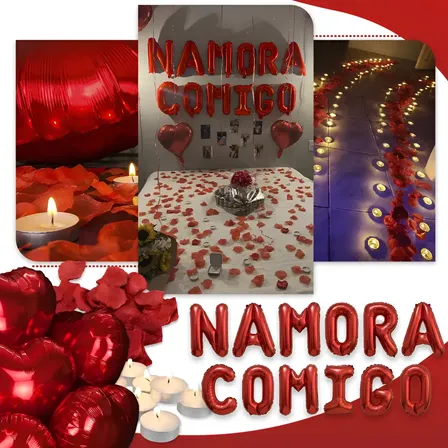 Kit Romântico - Namora Comigo 800 Pétalas 30 Velas 12 Balões