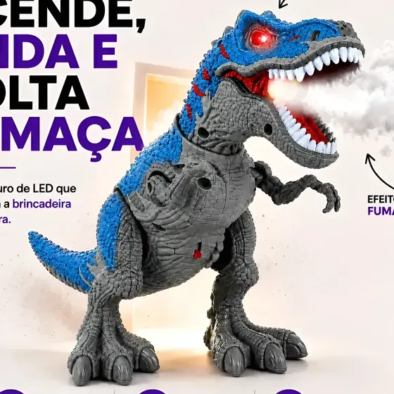 Dinossauro T-Rex Interativo Realista para Crianças com Luzes, Sons e Fumaça