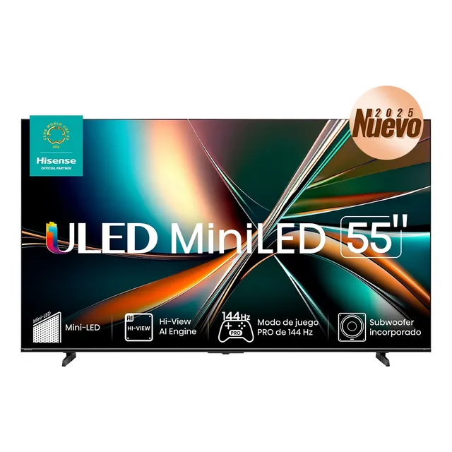 Hisense television U7QG (Modelo 2025) pantalla 55 pulgadas,Mini-LED Smart Google TV UHD 4K,Modo de juego PRO de 144 Hz,Hi-View AI Engine,Subwoofer incorporado