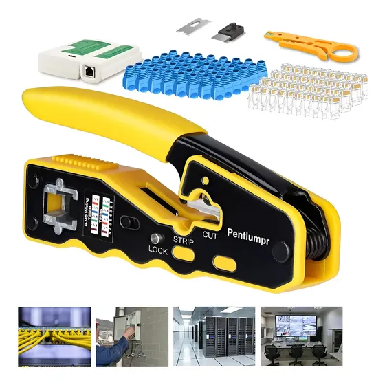 Pentiumpr Kit Pinzas Ponchadora Crimpadora Rj45/cat6 Cat5 Pass Through Con Conector Directo Rj45 Cat6