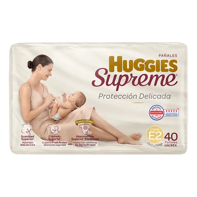 Pañales Huggies Supreme Etapa 2 Unisex 40 Piezas