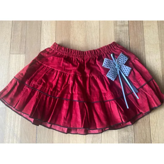 Pollera Corderoy Roja Con Moño Para Nena
