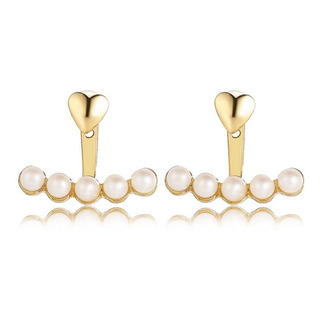 Aretes De Perlas Colgantes De Corazón Dorados Elegantes Aretes De Perlas Colgantes De Corazón Dorados Elegantes