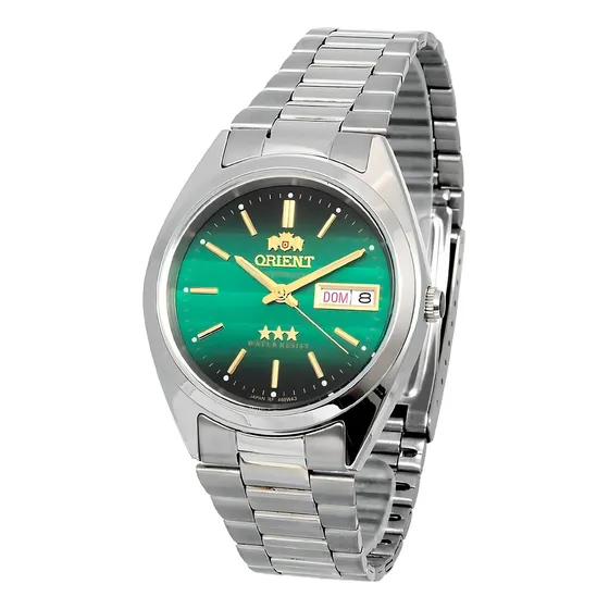 Relógio de pulso Orient 469WA3F com corria de aço inoxidável cor prateado - fundo verde