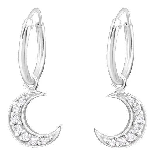 Argollas De Plata Con Luna,  Plata 925, Eclips