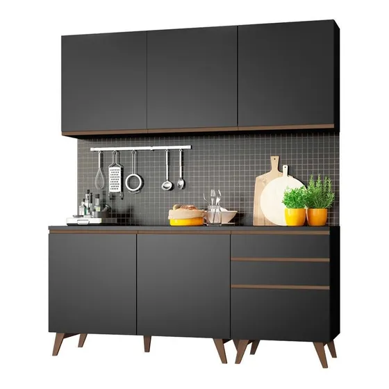 Armario de cocina Madesa Reims con 5 puertas y 3 cajones, color negro