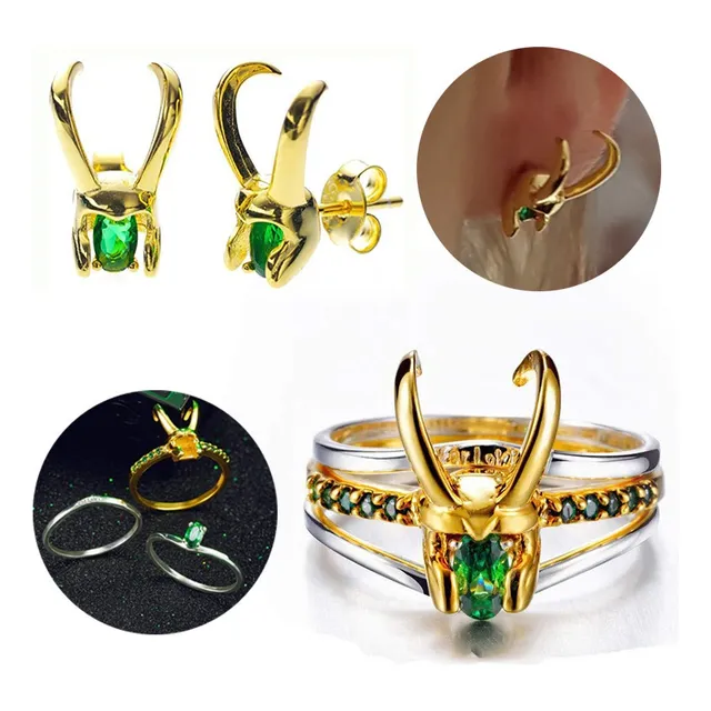 Rx Anillo Loki Corona 3 En 1 Y Un Par De Pendientes