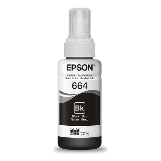 Garrafa De Tinta Para Epson T664 Cor Preto 70mL