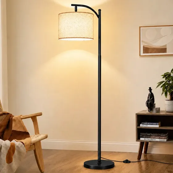 Luminária de Chão, Abajur de Chão Moderna em Arco de Metal, Cúpula de Tecido, Soquete E27 para LED T