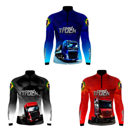 Kit 3 Camisa Camiseta Caminhão Road Truck Proteção Solar Uv+ Kit 3 Camisa Camiseta Caminhão Road Truck Proteção Solar Uv+