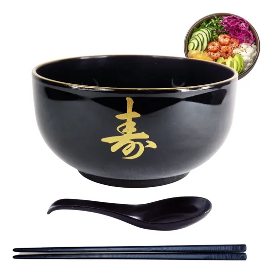 Bowl Comida Oriental Poke Hashi Colher Lengue 3 Peças Combo