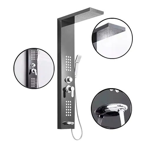 Solana Regadera Ducha de Acero Inoxidable Modelo Roma Color Negro Columna 6032/STEEL