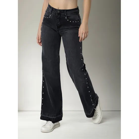 Wide Leg Jean Vintage Tachitas De Mujer - Varios Talles