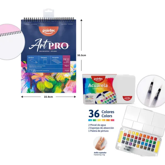 Set Acuarelas Premiun + Block Para Pintar+ Pinceles Pointer