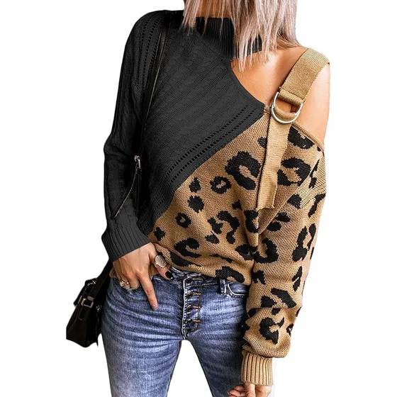 Suéter Cuello Alto Para Mujer, Manga Larga, Color Leopardo