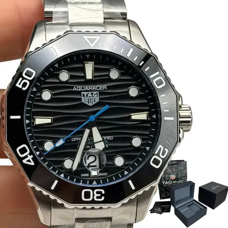 Relógio Masculino Tag Heuer Aquaracer Automático Completo Prateado Preto