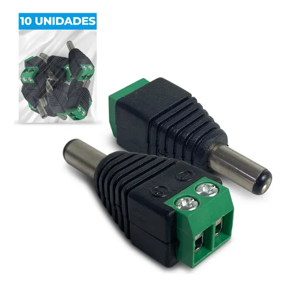 Kit 10 Conector Plug P4 Macho Com Borne P/ Cftv Camera Fonte Cor Preto
