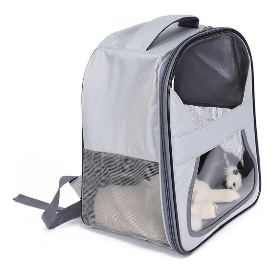 Mochila Transportadora Mascotas Gato Perro Capsula Burbuja Color Gris