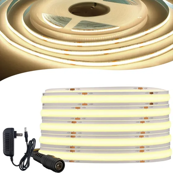 Tira Luz Led Flexible 12v Cob 5m Interior 320leds/m Enchufe Luz Blanco Neutro