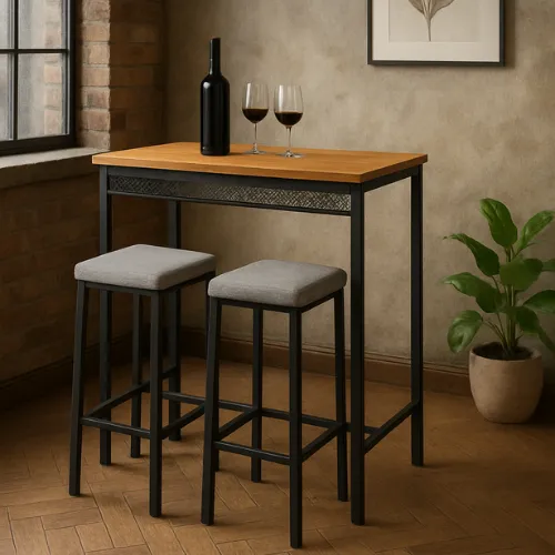 Mesa Bancada Com 2 Banquetas Estilo Industrial Moderna Aço