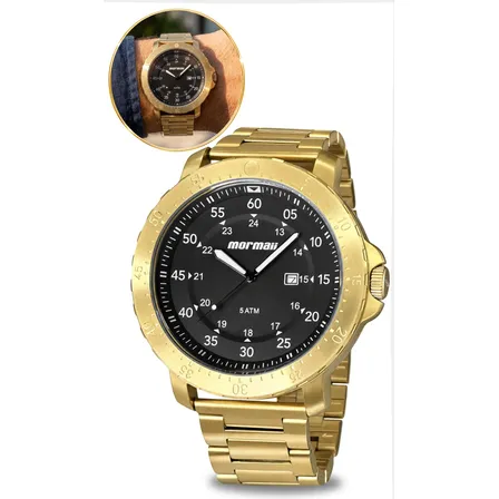 Relógio Mormaii Masculino Analógico Prova D'água Original Dourado Preto