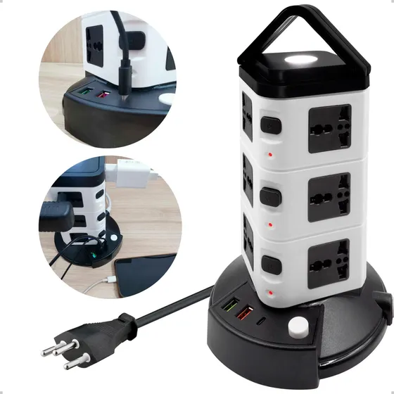 Torre De Tomada Multiplug 12 Tomadas Usb E Tipo-c 10a Bivolt