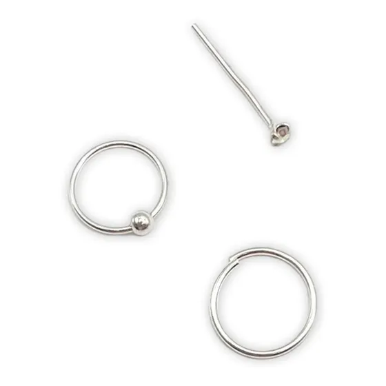 Pack 3 Piercing Nariz Argollabolita Circon Argolla 8mm Plata