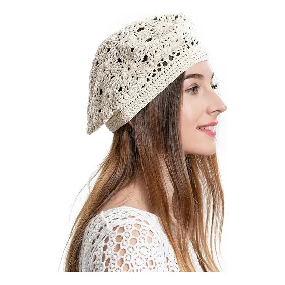 Zlyc Mujer Algodón Slouchy Crochet Boina Gorro Floral Recort