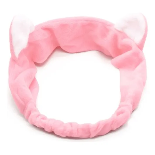 Faixa De Cabelo Pelúcia Orelha Gatinho Skin Care Maquiagem Rosa Orelha De Gato