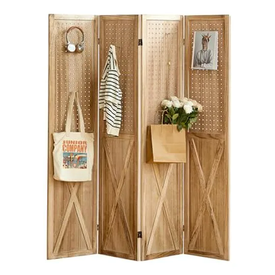 Separador De Ambientes De Madera Con Ganchos Y Panel De Exhi
