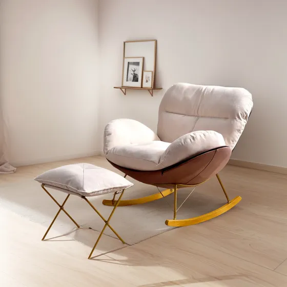 Sillón Mecedor 2 Cuerpos Metal Dorado Con Reposapiés