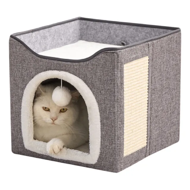 Cama Casa Cucha Para Gato Desarmable Con Rascador Y Pompon