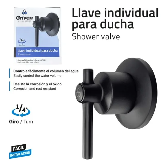 Llave Individual Para Ducha Negro Mate Griven