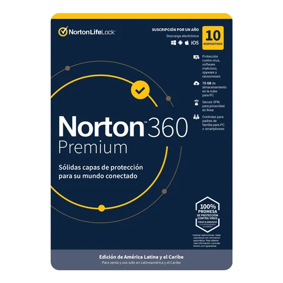 Norton 360 Deluxe 75gb 10 Dispositivos 2 Años