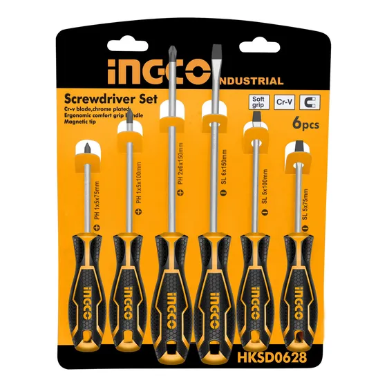 Ff Jgo 6 Destornilladores Ingco Hksd0628 Industrial Imantado